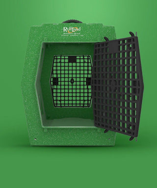 Go Green color collection pictured in a double door ruff land large kennel