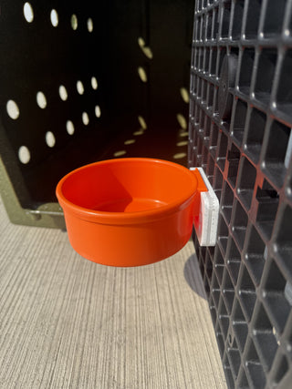 Lifestyle Photo of Kennel Gear Dog Bowl installed on a RuffLand Kennel Composite Door