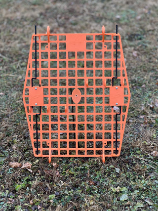Door Replacement - Composite: orange composite kennel door showcasing a grid style, built for long-lasting use.