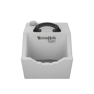 Top view of the Water Hole™ in light gray, designed with a sturdy handle and a spacious drinking area.