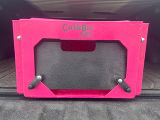 CackleBox™ latch installed on a hot pink CackleBox™