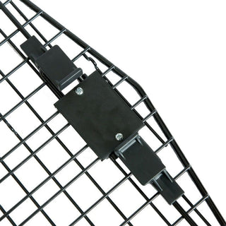 Close-up of the Click's Easy Squeeze kit mounted on a kennel door, illustrating its practical installation and usage.