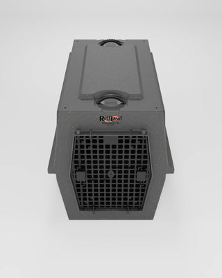 Top view of the RuffLand® 500 Series XL Airline Dog Kennel displaying dual handles for easy carrying and robust design for pet safety.