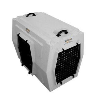 Side angle of the Large Kennel by RuffLand® Performance Kennels in white, highlighting the overall sturdy design.