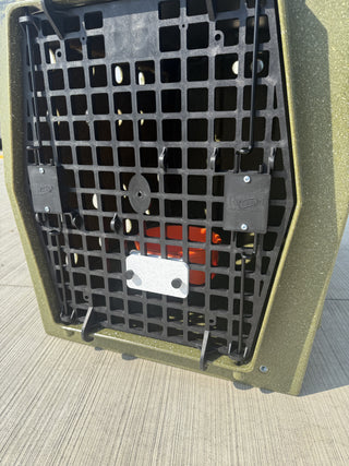 Kennel Gear Dog Bowl installed on RuffLand Kennel, door closed