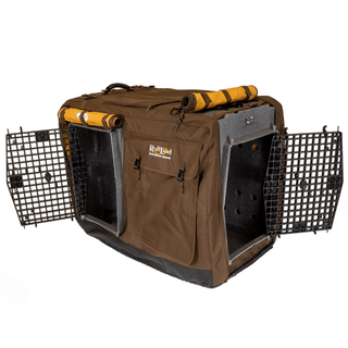 RuffLand® Double Door Insulated Kennel Cover with a stylish design, ideal for outdoor adventures and safe transport.
